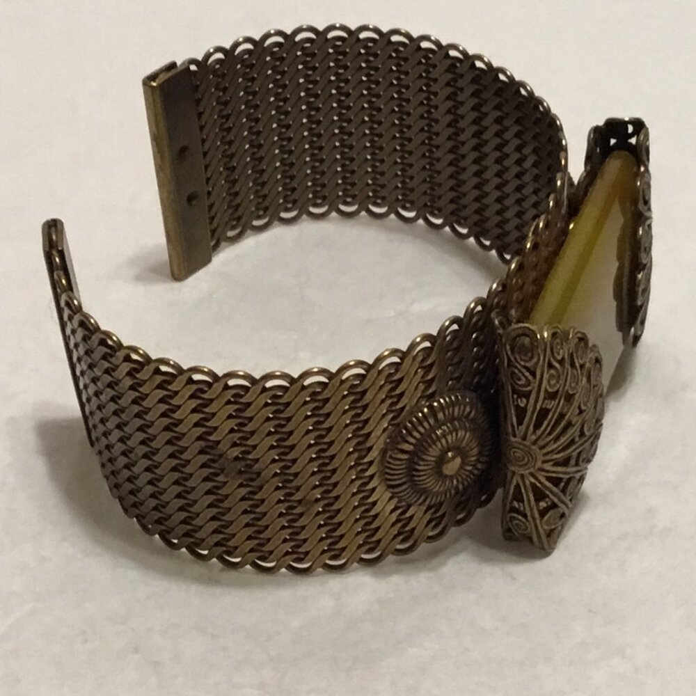 Very nice Jan Michaels San Francisco copper cuff bracelet w/ jade like stone - Picture 5 of 9